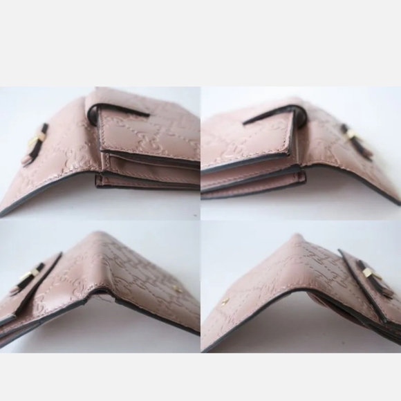 100% Authentic GUCCI GG Pattern Guccissima Bifold Wallet Leather Pink Preloved - Picture 3 of 15